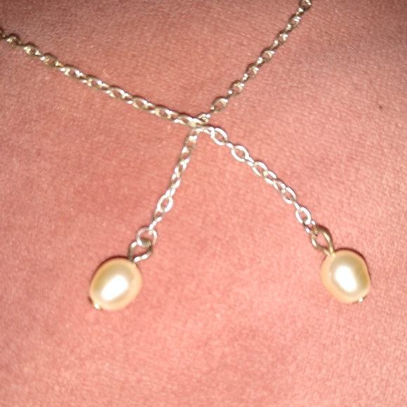 Pearl Long Delicate Chain Handmade Earrings Solid 925 Sterling Silver Ear Wires - Picture 6 of 8